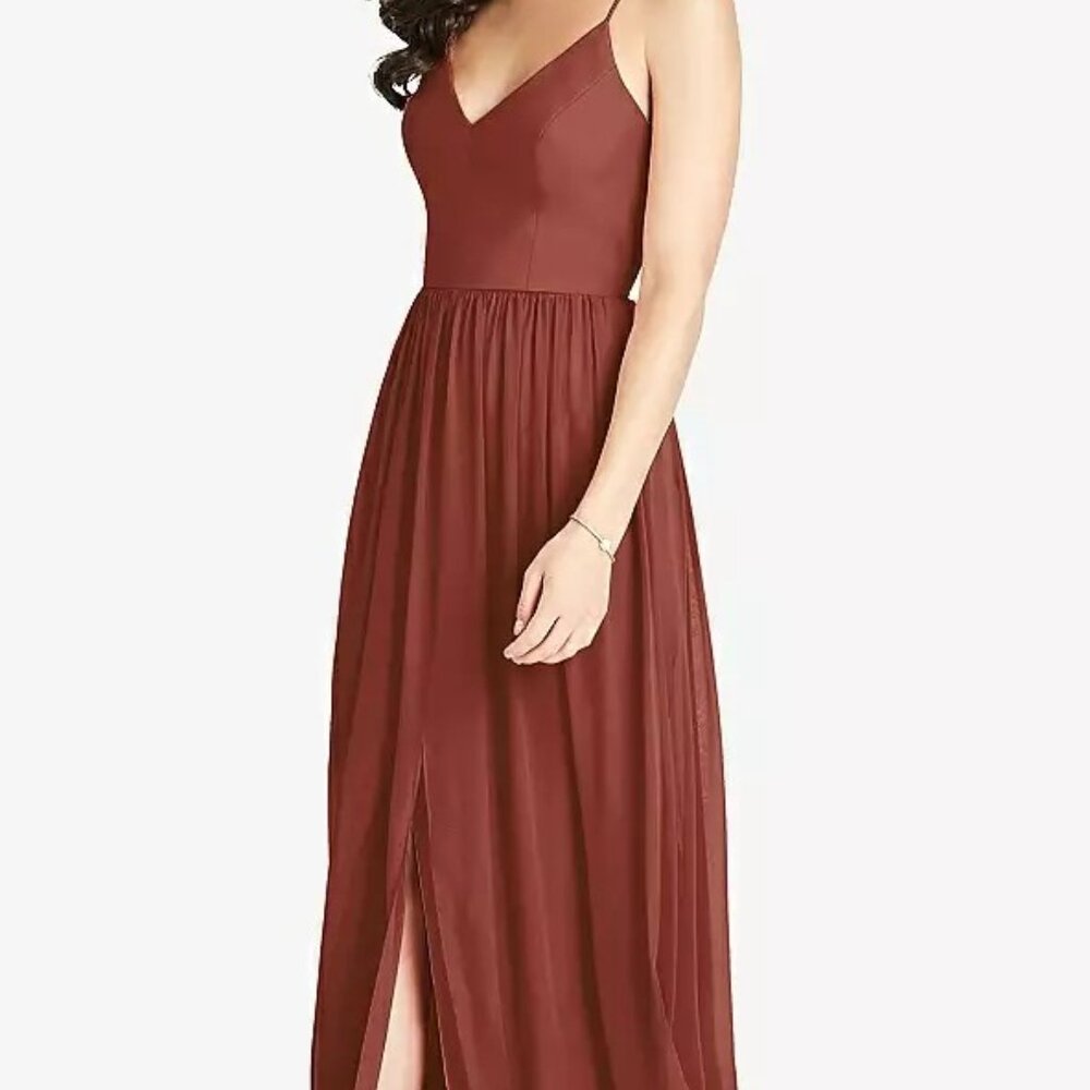 Dessy Collection Criss Cross Strap Backless Lux Chiffon Maxi 8 Sample